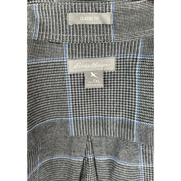 Eddie Bauer Flannel Gray Plaid Shirt 100% Cotton Button Up Men's Size TXL - Picture 4 of 7